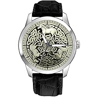 Beautiful Ancient Celtic Horses Gaelic Art Parchment DIAL Collectible 40 mm Wrist Watch in SILVERED Brass