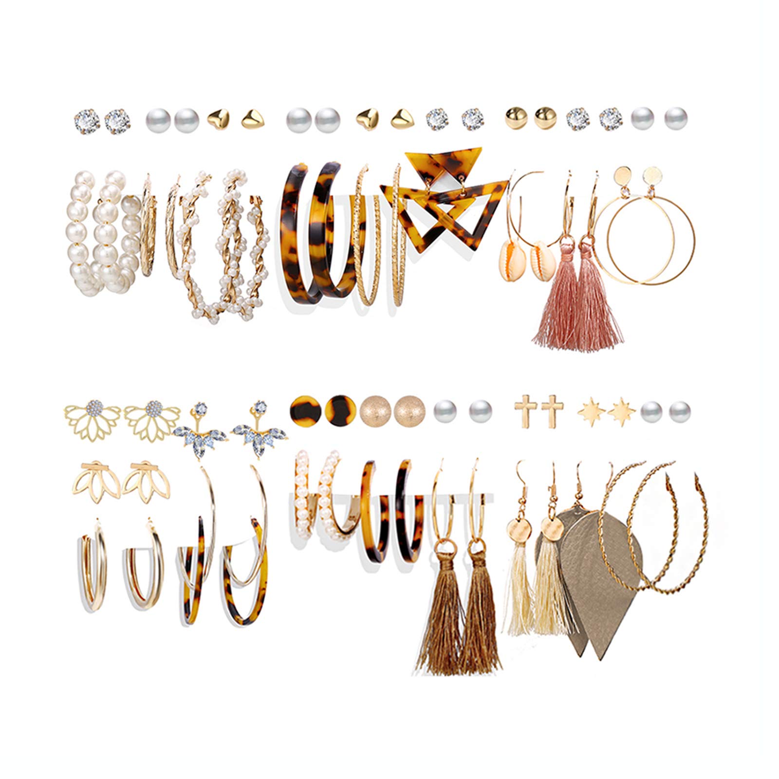 54 Pairs Gold Hoop Earrings Set for Women Multipack, Boho Fashion Statement Stud Hoop Earrings Pack with Pearl Butterfly Shaped Assorted Small Big Hoop Earrings Jewelry for Gift