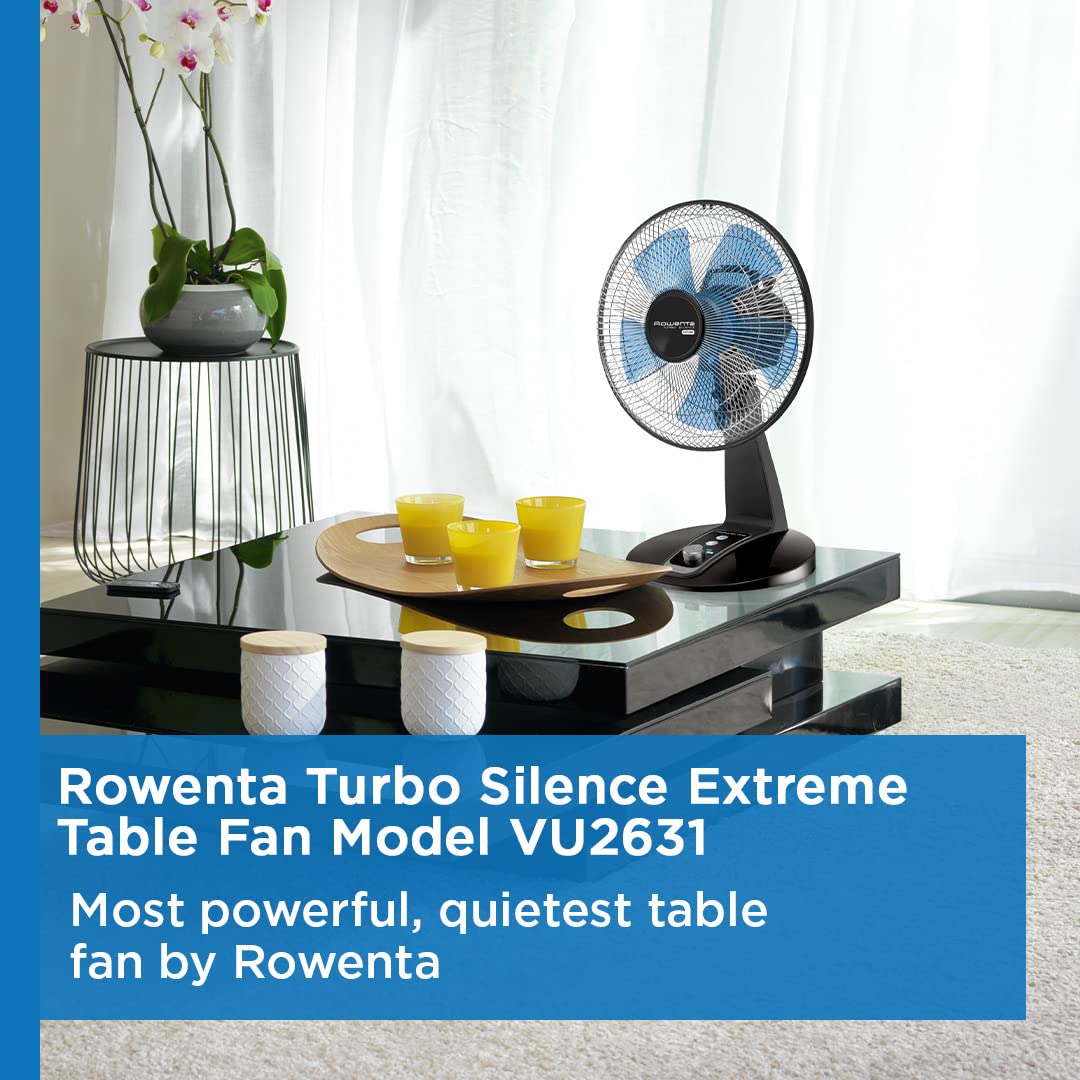 Rowenta Turbo Silence Table Fan 18 Inches Height Ultra Quiet Fan Oscillating, Portable, 4 Speeds, Manual Turn Dial, Indoor VU2631, Look/Color May Vary