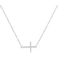 10K White Gold Diamond Horizontal Cross Faith Pendant Necklace 1/20 Ctw.