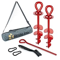 Dog Tie Out Stake - Heavy Duty Dog Stake for Large Dogs up to 210 lbs, Dog Stakes for Outside, Dog Anchor, and Dog Gadget | Use Any Dog Tie Out Cable or Dog Yard Leash (R2-Red (2-Pack))