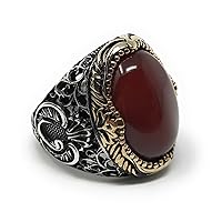 925K Stamped Sterling Silver Men Red Agate (Aqeeq) Ring I1Q