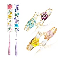 Book Page Holder for Reading, 4Pcs Dried Flower Resin Thumb Saver and Transparent Bookmarks with Tassels, Book Accessories for Reading Lovers, Gift for Bookworm, Student, Teacher