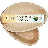 Palm Leaf Plates 7X5 Inch Oval (Pack 100) | Organic, Eco-Friendly, Biodegradable, Compostable Disposable Dinnerware Set For Wedding, Camping, Birthday Party- Natural Bamboo, Wooden Like Texture