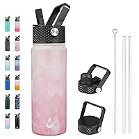 BJPKPK Insulated Water Bottles with Straw Lid, 22oz Cold & Hot Water Bottle, Stainless Steel Metal Water Bottle with 3 Lids, Reusable Thermos, Cups, Mugs for Daily Water Intake-Blossom