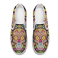 Sugar Skull Day of The Dead Art Women's Slip on Canvas Loafers Shoes for Women Low Top Sneakers