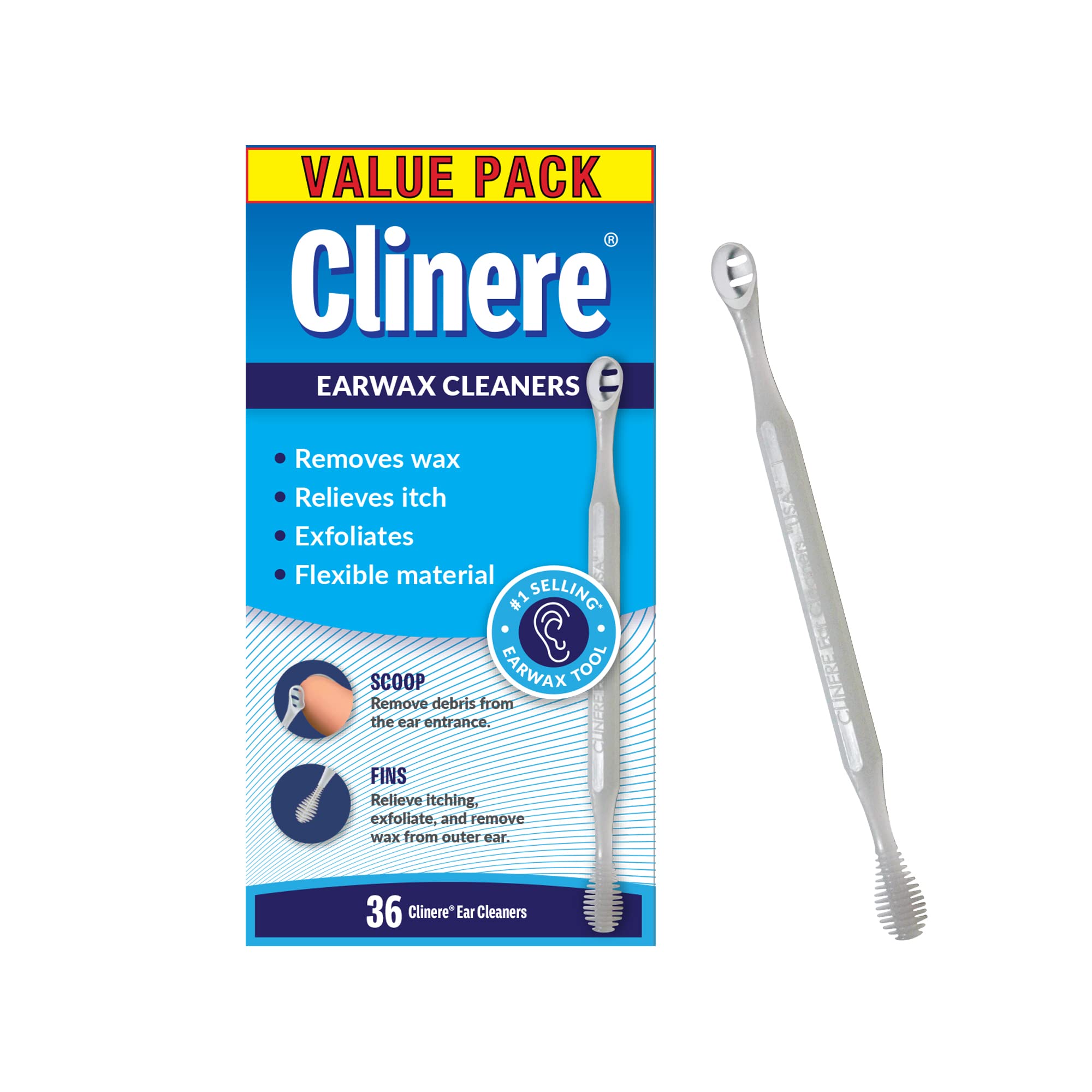Clinere® Ear Cleaners Club Value Pack, 36 Count Earwax Remover Tool Safely and Gently Cleaning Ear Canal at Home, Ear Wax Cleaner Tool, Itch Relief, Ear Wax Buildup, Works Instantly, Earwax Cleaners