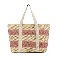 KUANG! Large Straw Beach Bag for women Stripes Woven Straw Tote Bag Summer Handbag Shoulder Bag