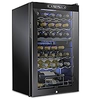 SCHMECKE 33 Bottle Dual Zone Wine Cooler Refrigerator w/Lock | Large Freestanding Wine Cellar | 41f-64f Digital Temperature Control Wine Fridge For Red, White, Champagne or Sparkling Wine - Black