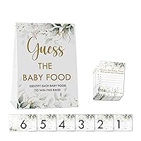 Guess The Baby Food Party Games Sign，Gold, Green Eucalyptus Baby Shower Game Set(1 Standing Sign + 20 Answer Cards + 6 Number Cards)，Neutral Baby Bathing Game