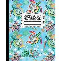 Composition Notebook: Colorful Abstract Sea Turtles on Light Blue Background - 7.5