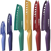 Astercook Knife Set, 12 Pcs Color-Coded Kitchen Knives Set, 6 Color Anti-Rust Coating Stainless Steel Chef Knife Sets with 6 Blade Guards Dishwasher Safe