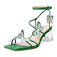 Zamikoo Women's Heeled Sandals Square Open Toe Ankle Strap Block Heels Strappy Clear Heels Chunky Low Heels
