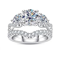 Moissanite Engagement Rings Bridal Set 3.617CTTW(2CT Center Stone) D Color VVS1 Clarity Round Brilliant Cut S925 Sterling Silver Wedding Band Promise Rings for Women with Certificate