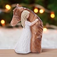 Truly a Friend Guardian Angel Statues, Sculpted Hand-Painted Girl Embracing Horse Figurines, Horse Lover Gifts, Cowgirls Gifts, Horse Loss Remembrance Gifts, Birthday