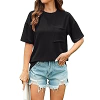 Striped Shirt Women, Women's Fashion Summer Clashing Short Sleeve Pocket T-Shirt Top Shirts for T Trendy, S, XXL