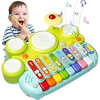 Kids Drum Set for Toddlers: Ohuhu 5 in 1 Baby Musical Instruments Musical Toys Children Drum kit Xylophone Microphone Piano Early Educational Learning Toy for Ages 18+ Months Girls Boys Birthday Gift