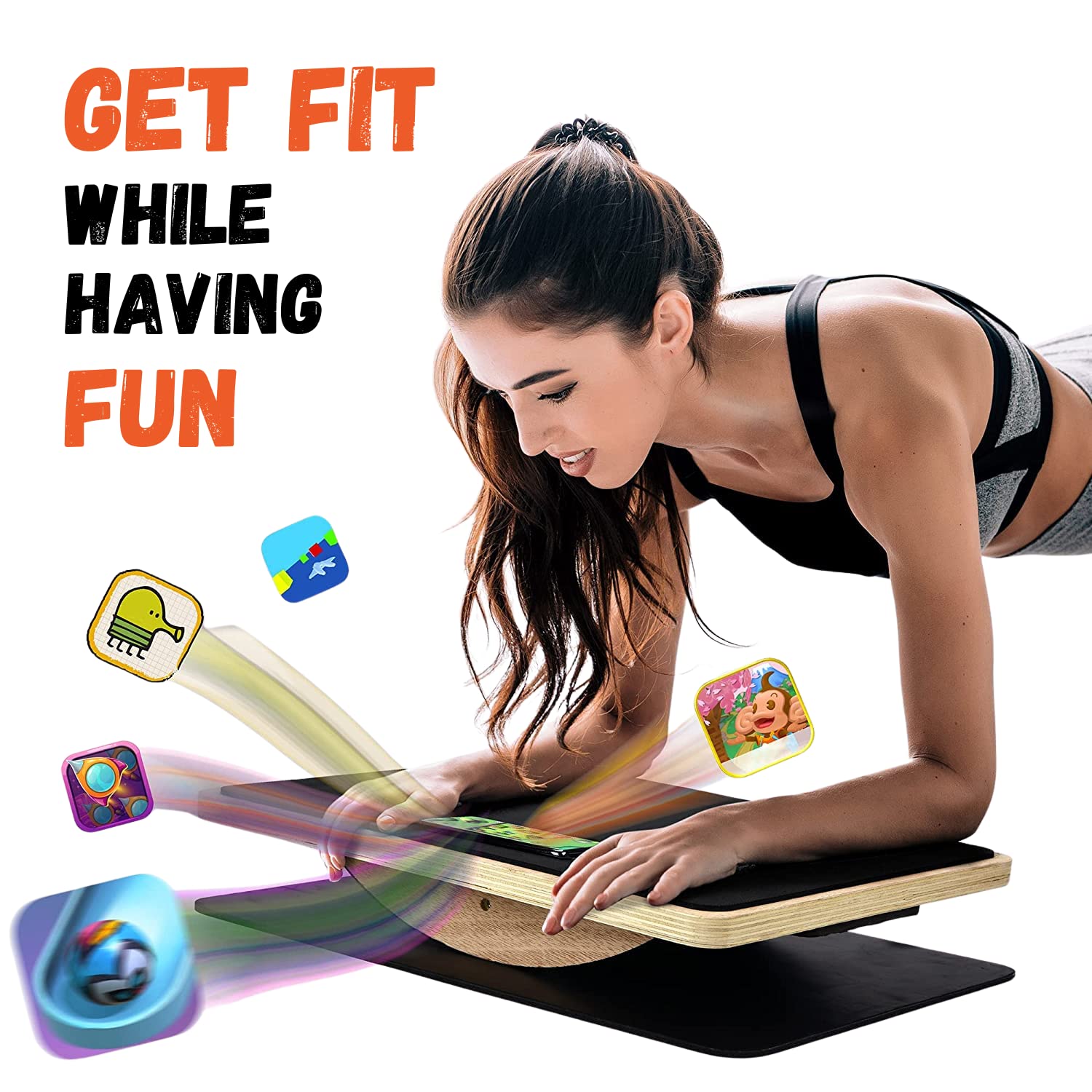 Yes4All Versatile Plank Trainer Board with Smartphone Integration for Full Body Fitness while Playing Games, Watching Videos - Comfy EVA Surface, Anti-Slip Anti-Scratch Pads