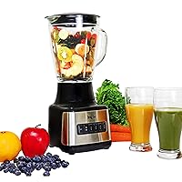 Total Chef 6-Speed Countertop Blender, 6 Cup (1.5L) Glass Jar, 2 Pulse Options, 500 W, Stainless Steel Blades, Auto-Clean Function, Puree, Crush, Blend For Smoothies, Shakes, Dips, Black and Silver