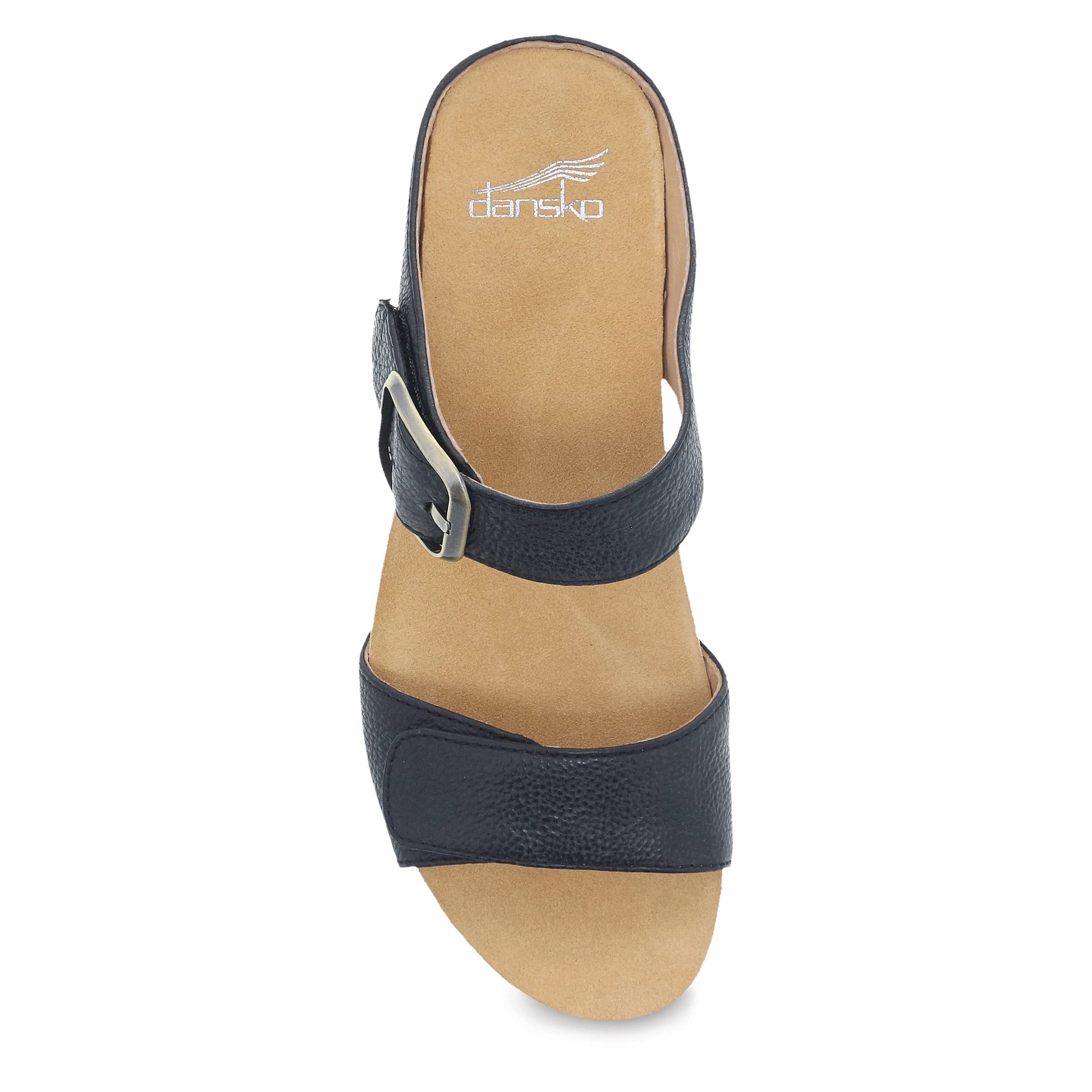 Dansko Tanya Slip-On Wedge Sandal for Women – Cushioned, Contoured Footbed for All-Day Comfort and Support – Hook & Loop Strap with Buckle Detail – Lightweight Rubber Outsole