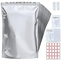 15 Pack 5 Gallon Mylar Bags with Oxygen Absorbers - 10.5 Mil Mylar Bags for Food Storage with 15 Single Sealed 2000cc Oxygen Absorbers & Labels & Clips - for Long Term Food Storage