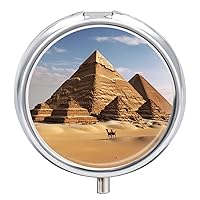 Ancient Egypt Pyramid Pill Box 3 Compartment Small Pill Case Portable Pill Box for Pocket Or Purse Round Metal Pill Box Cute Medicine Organizer Holder to Hold Vitamins Medication