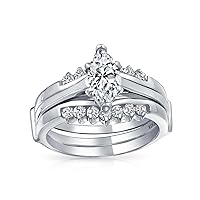 Bridal Traditional 2.5 or 1 CTW Round Brilliant Cut Solitaire Marquise AAA CZ Band Inset Guard Enhancers Anniversary Engagement Wedding Ring Set For Women .925 Sterling Silver