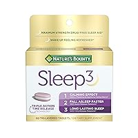 Nature’s Bounty Sleep3 Melatonin 10mg, Maximum Strength 100% Drug Free Sleep Aid, Dietary Supplement, L-Theanine & Nighttime Herbal Blend Time Release Technology, 60 Tri-Layered Tablets