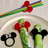 Mickey Mouse Ears Minnie Mouse with Bow Acrylic Napkin Ring Holders for Kids Birthday Party Decor Mickey Theme Party Favors Disney Decorations Tableware Cartoon Table Settings Clubhouse Cloth Napkins