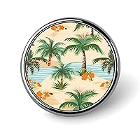 Palm Trees Flowers Creek Round Lapel Pin Tie Tack Cute Brooch Pin Badge for Men Women Hat Clothing Accessories