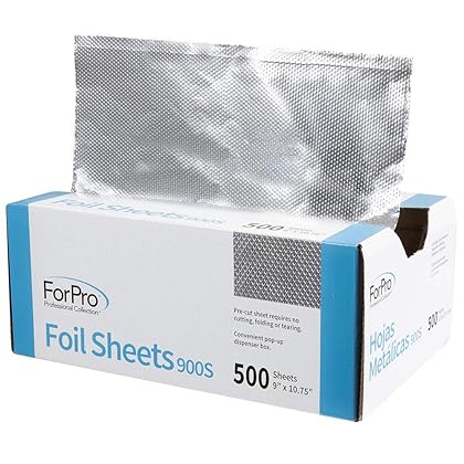 ForPro Professional Collection Embossed Foil Sheets 900S, Aluminum Foil, PopUp Dispenser for Hair Color Application and Highlighting, Food Safe, 9” W x 10.75” L, 500 Count
