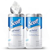 Scott 24 Hour Sanitizing Wipes – Multi-Surface Cleaning & Disinfecting, Continuous Sanitization for 24 Hours – (54478), 2 Canisters x 75 Count, 150 Wipes