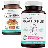 Turmeric & Goat's Rue (1-Month Supply) Root & Rue Fusion Bundle of Organic Turmeric Curcumin with Black Pepper and Ginger (60 Caps) & Organic Goat's Rue Herbal Lactation Support (60 Caps) - Vegan