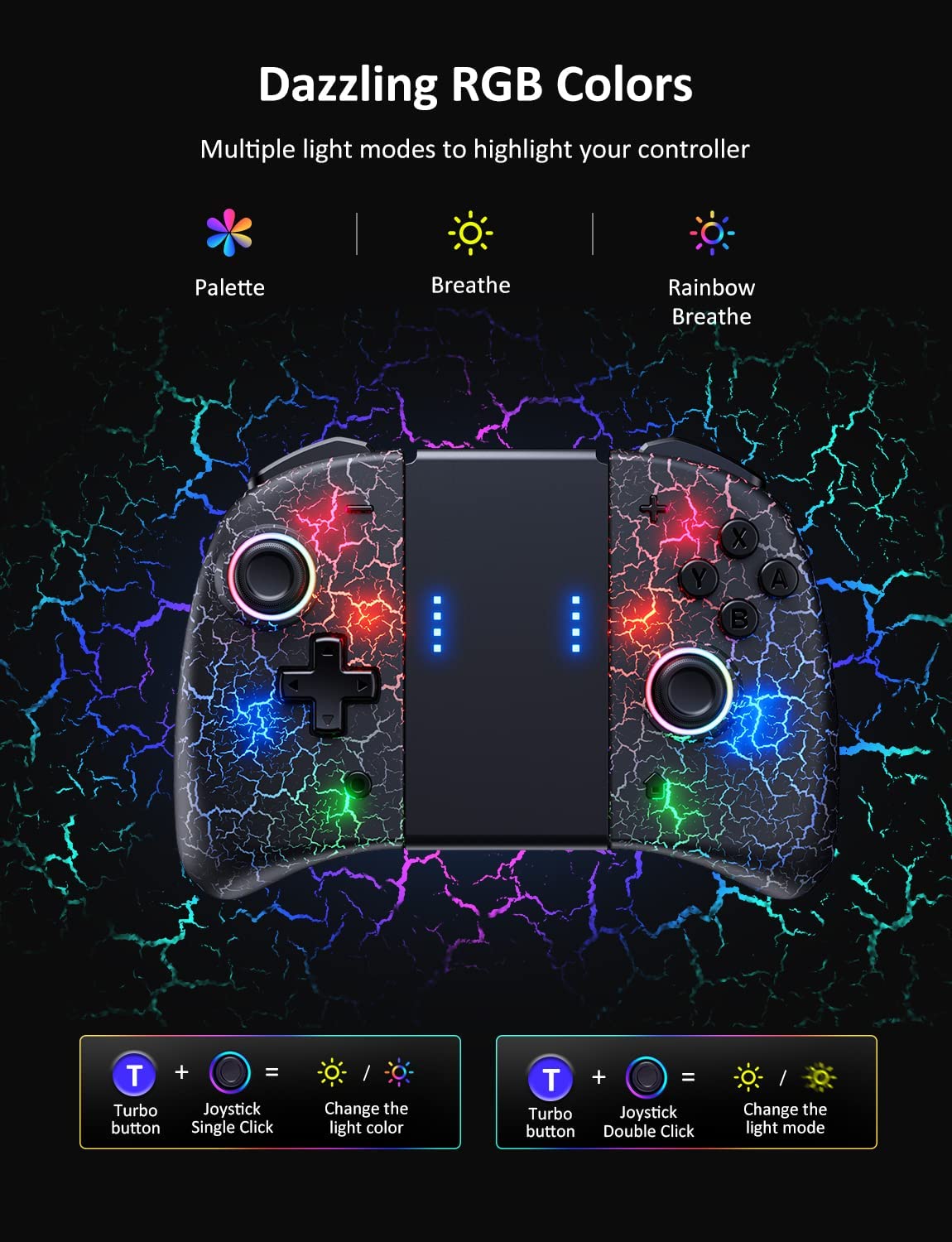 NexiGo Wireless Joypad Controller for Nintendo Switch/Switch OLED, Joypad Controller with Vibration, Turbo, Mapping and LED Light (Lightstorm)