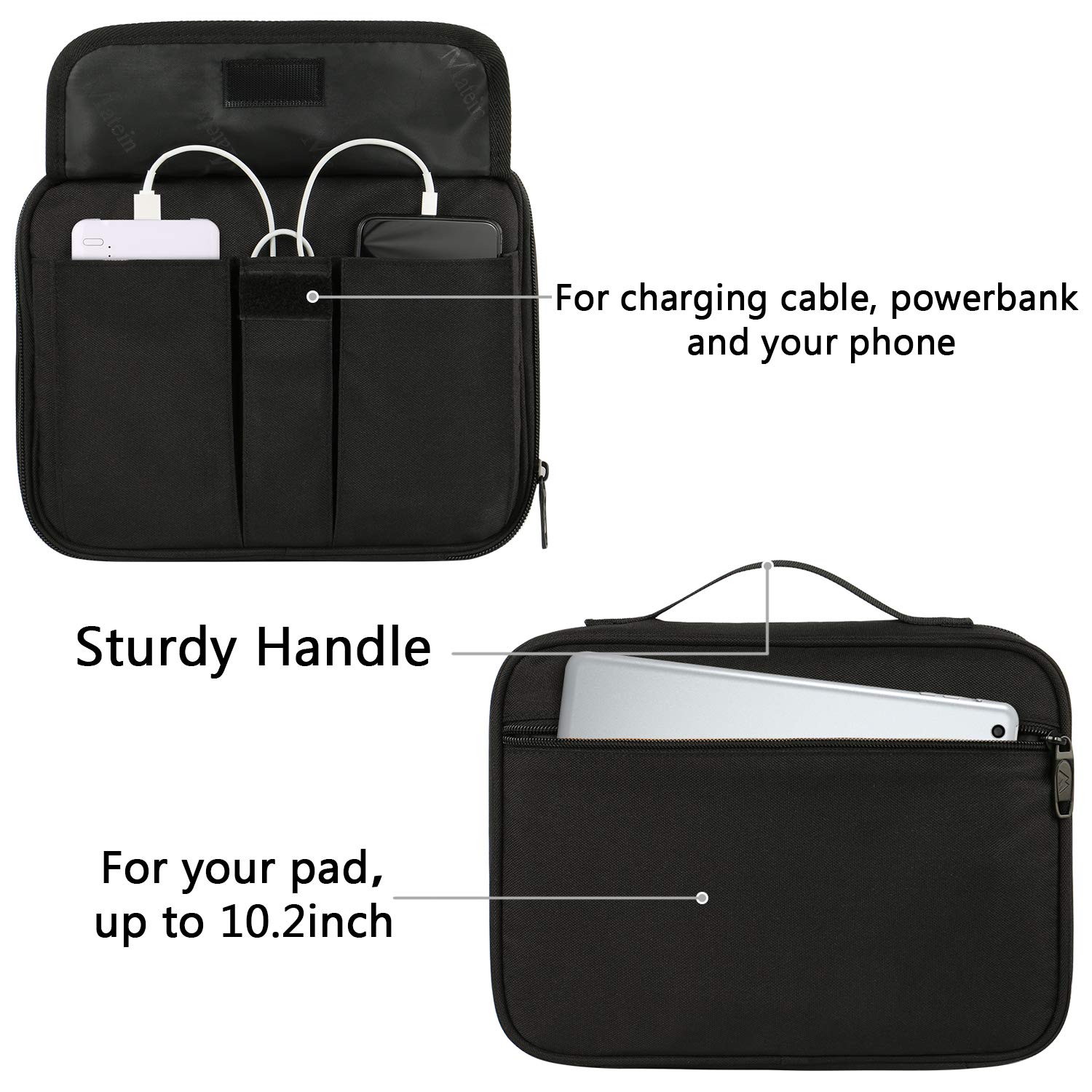 Matein Electronics Organizer, Waterproof Travel Electronic Accessories Case Portable Double Layer Cable Storage Bag for Cord, Charger, Power Bank, Flash Drive, Phone, Ipad Mini, SD Card, Tablet, Black