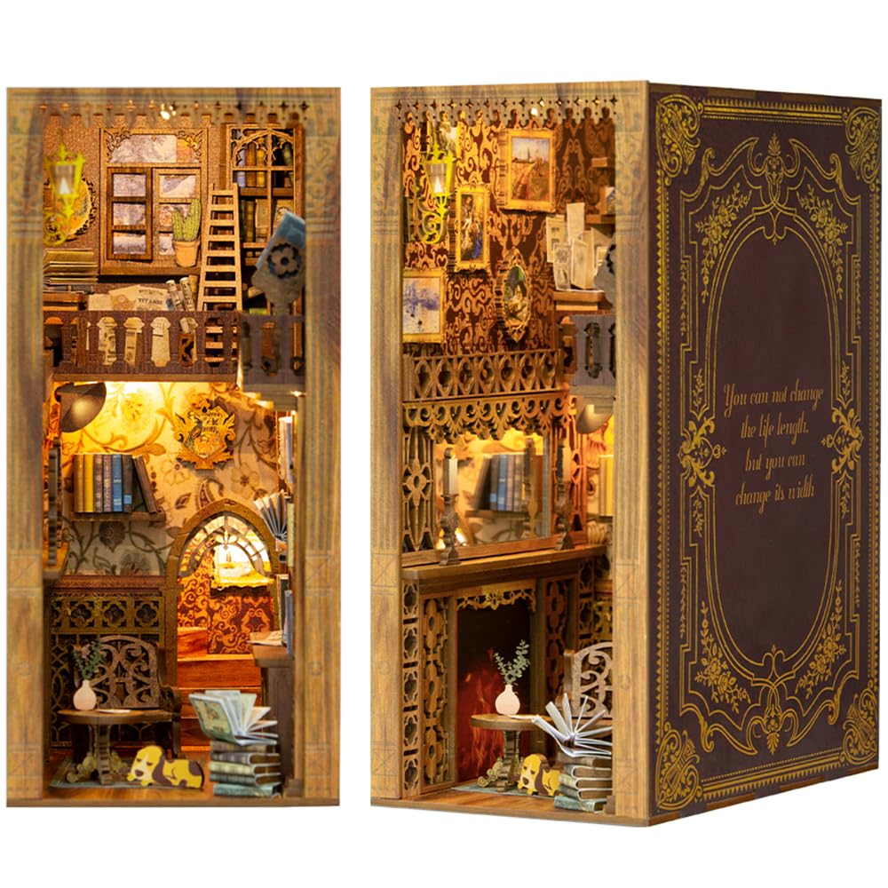 Fsolis DIY Book Nook Kit, DIY Dollhouse Miniature Kit 3D Puzzle Wooden Bookends Eternal Bookstore Bookshelf Insert Miniature House Kit Book Nook Kits for Adults (YS05)