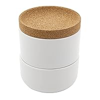 Cork and Ceramic 3 Piece Stackable Salt and Pepper Cellar For Countertop Space Saving; Pivoting Lid to Retain Freshness for Easy Open, 4 x 4 x 4.25 Inch, Natural Cork and White Ceramic