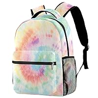 School Backpacks Psychedelic Tie Dye Rainbow Pattern Elementary Students Bookbags with Water Bottle Pocket