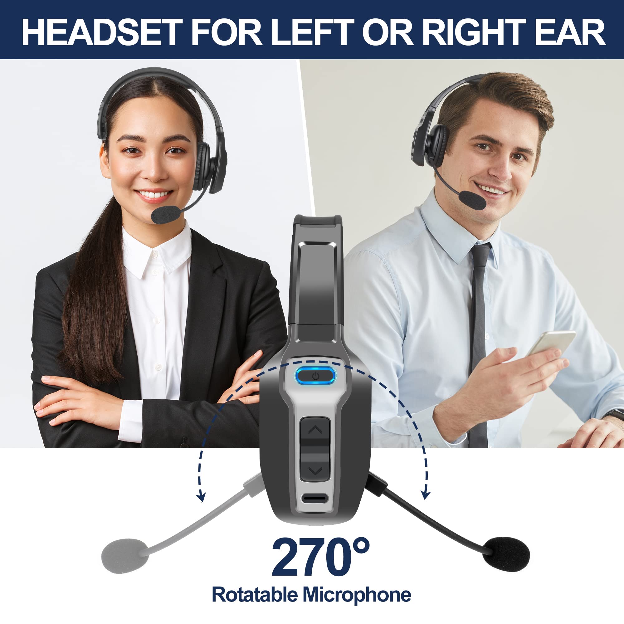 Sarevile Trucker Bluetooth Headset, V5.2 Wireless Headset with Upgraded Microphone AI Noise Canceling, On Ear Bluetooth Headphone with Mute for Driver Office Call Center