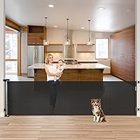 85 Inch Extra Wide Retractable Baby Gate Indoor Extra Long Baby Gate Outdoor Extra Large Dog Gate Child Gates for Wide Openings Mesh Baby Gate for Stairs Dog Gates for Doorways, Porches, Black