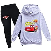 Child Cars Graphic Hoodie Lightning McQueen Pullover Tops+Jogging Pant-2 Piece Tracksuit Outfits