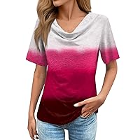 Summer Tops for Women Cowl Neck Short Sleeve Blouse Shirts Loose Fit Comfy Fashion Shirt Tunics Summer Tops