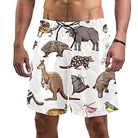 Australian Animals Kangaroo Koala Quick Dry Swim Trunks Men's Swimwear Bathing Suit Mesh Lining Board Shorts with Pocket, L