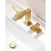 Brushed Gold Bathroom Faucets，Bathroom Faucets for Sink 3 Hole，Two Handles Widespread 4 Inch 8 Inch Brass Bathroom Sink Faucet with Pop Up Drain and Cupc Lead-Free Hose