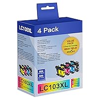 LC103 Ink cartridges Replacement for Brother Printer Ink lc103XL lc101 Ink cartridges, Compatible with MFC-J870DW MFC-J6920DW MFC-J6520DW MFC-J450DW MFC-J470DW (1 Black, 1 Cyan, 1 Magenta, 1 Yellow)