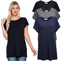Free to Live 3 Pack Extra Long Tshirts for Women Tunic Tops to Wear with Leggings Workout Short Sleeve Tee Loose Fit T Shirts