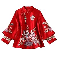 Ethnic Style Tang Suit Women Blouse Vintage Embroidery Chinese Tops Eleganti Loose Spring Autumn Female Shirt Hanfu