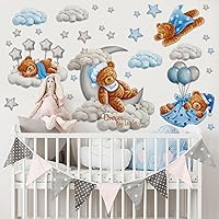 Bear Sleeping On The Moon and Stars Baby Boy Room Wall Decor, Dream Big Little One Wall Stickers, Nursery Decal Home Decorations for Kids Bedroom Playroom Living Room