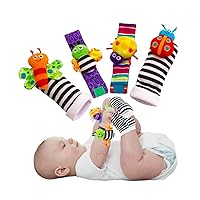 Sweet Anna - Newborn & Baby Girl Boy Gift Set: Baby Rattle Socks with Wrist Rattles, 0-6 to 12 Months Infant Brain Development Toys - 4 Count (Pack of 1)