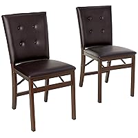 STAKMORE Parson’s Folding Chair Espresso Bonded Leather Finish, 16D x 17W x 33.5H in, Set of 2